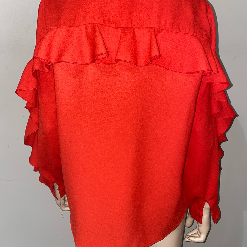 Red Long Sleeve Ruffle Blouse - Picture 4 of 5